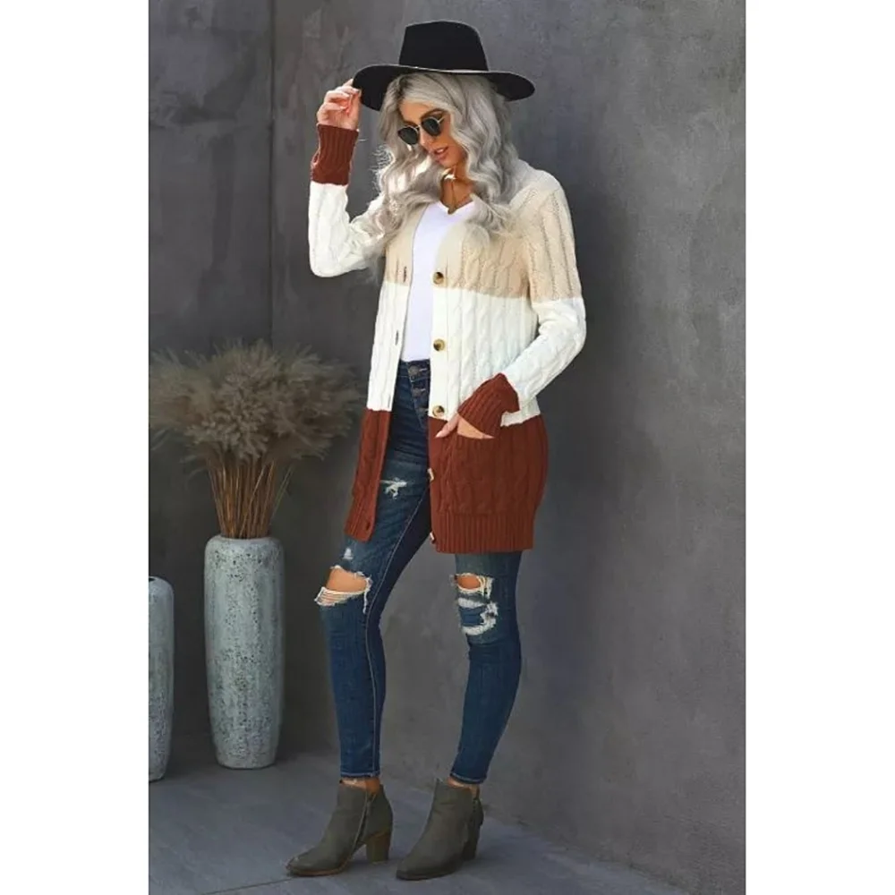 Colorblock Knit Cardigan With Pockets - Picture 5 of 6